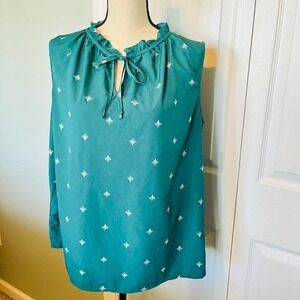 Merona Green Sleeveless Top Blouse Womens Size XL Tie Neck Office Work‎ Summer